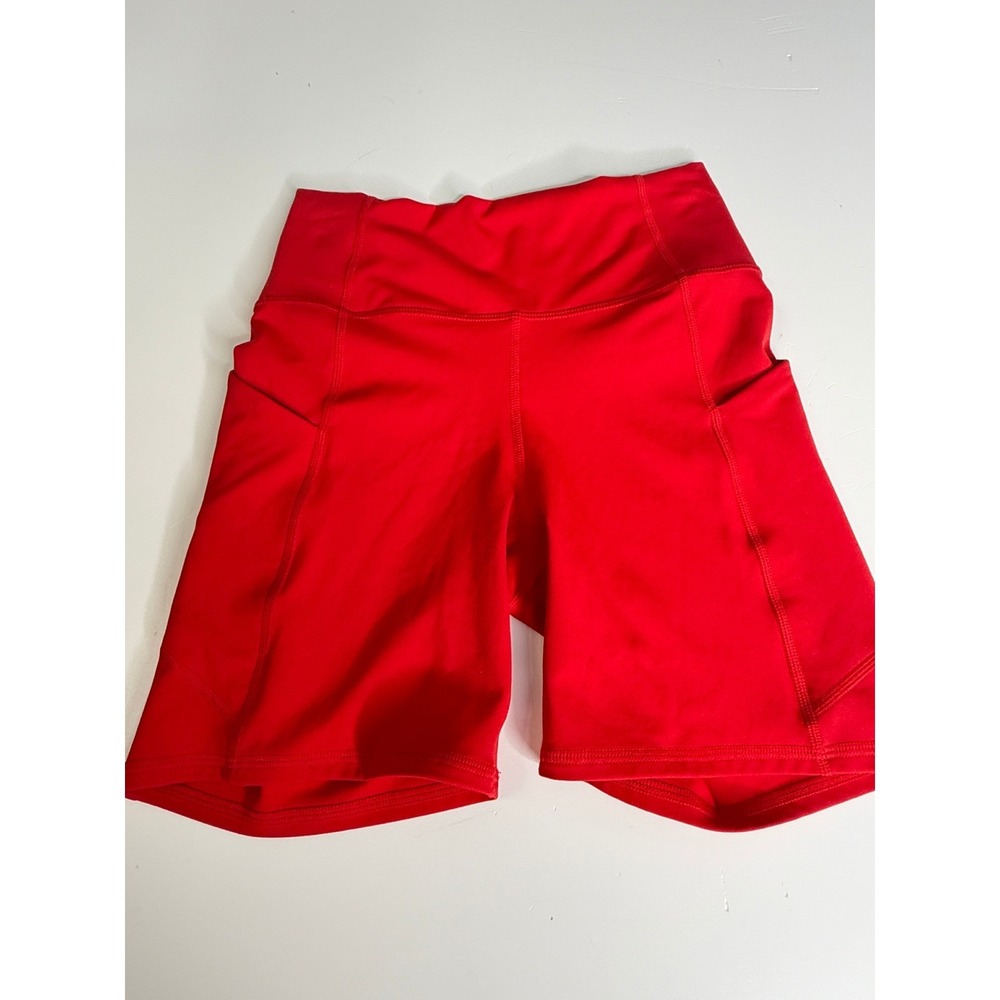Fabletics PureLuxe Biker Shorts Womens Red Excellent High Waist Pockets